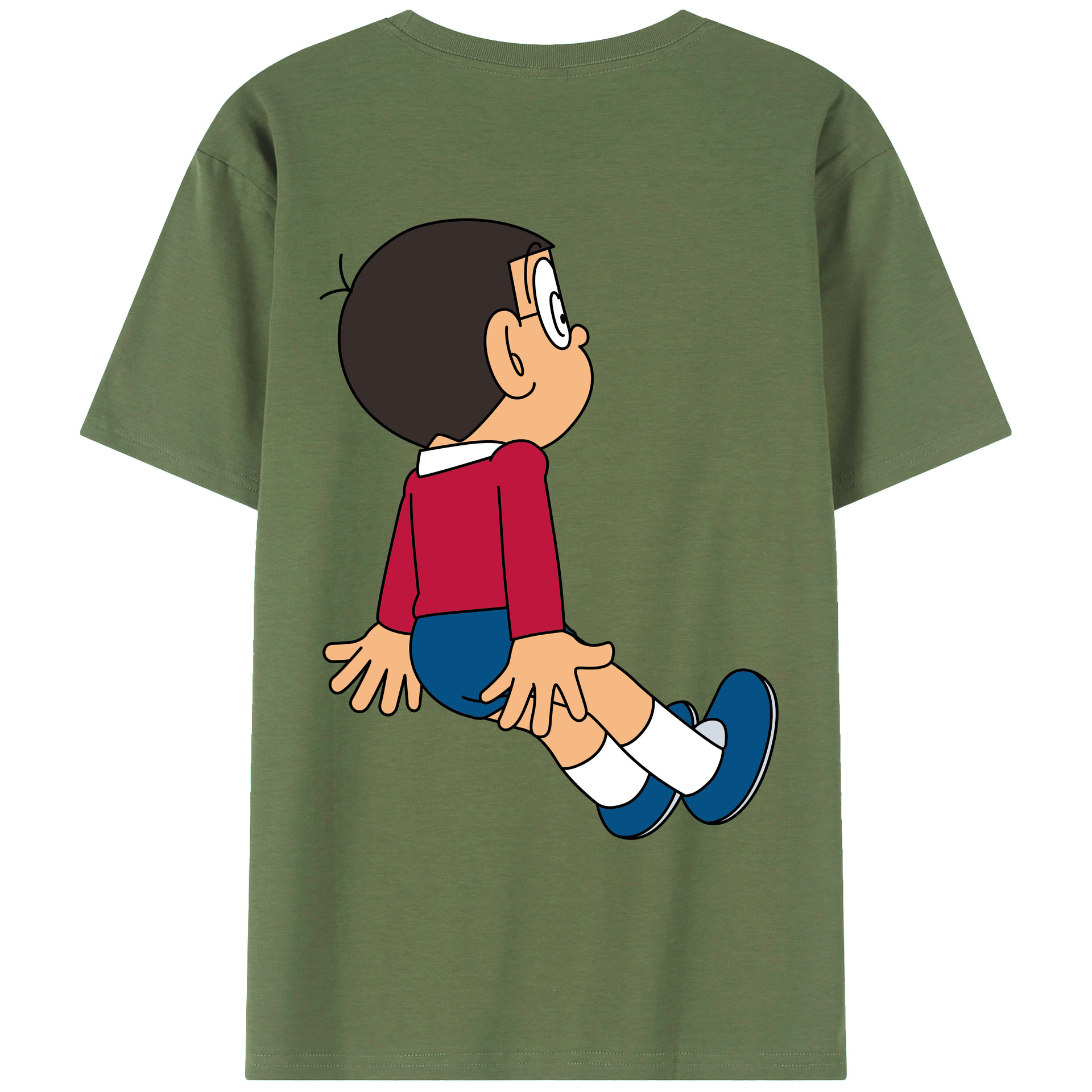 （画像用） ドラえもん 野比 のび太 Doraemon Nobita Nobi 綿100％ メンズ半袖Tシャツ（バックプリント） 通気性